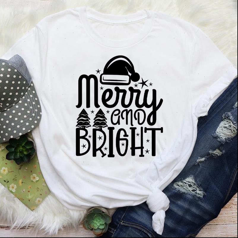 

women letter womens t shirt 90s tree hat winter holiday merry christmas print lady female graphic tees clothes, White