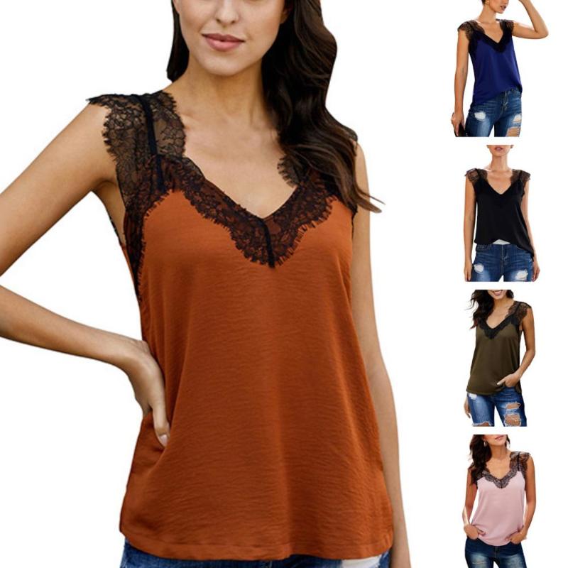 

Women' T-Shirt Women Sexy Sleeveless V Neck Solid Color Vest Lace Plus Size Loose Tank Top Soft And Lightweight Fabric For Comfortable Wear, Black