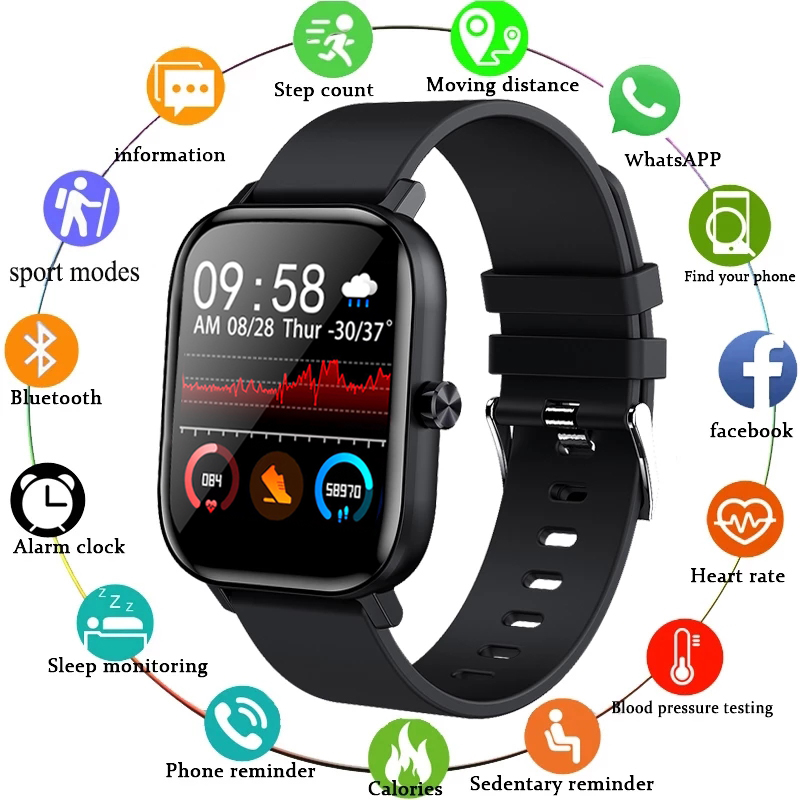 

LIGE New Men Smart Watch Wristband Men Women Sport Clock Heart Rate Monitor Sleep Monitor Bluetooth Call Smartwatch for phoneg, Black