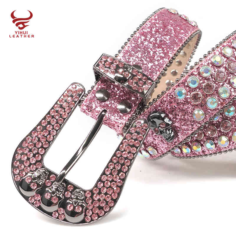 

Wtern Rhinton Belts Strap Women Colorful Studded Skull Bling Fashion Pink Belt BB Simon, Black;brown