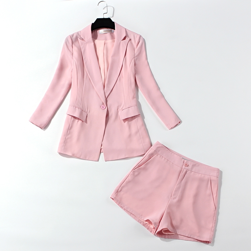 

Office suits for women spring and autumn pink blazer Casual shorts two-piece Temperament high quality women' suit 210527