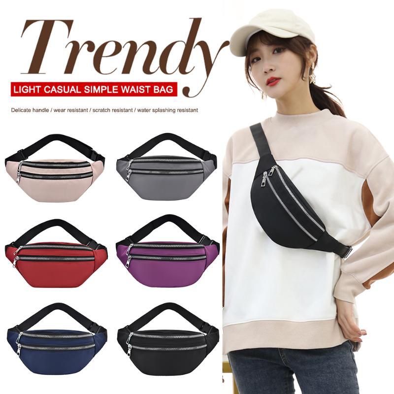 

Waterproof Oxford Waist Bag Women Double Zipper Fanny Pack Chest Belt Pouch Bags