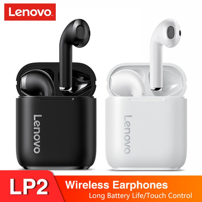 

cell phone earphones lenovo lp1 version upgrade lp2 tws wireless earphone 5.0 dual stereo bass touch ipx5 life waterproof mic