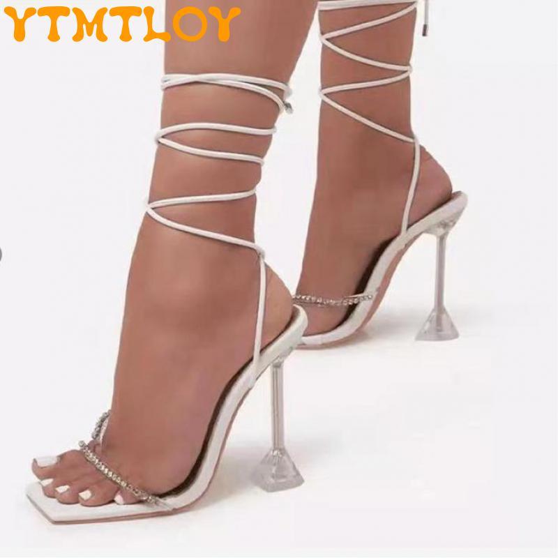 

Sandals 2021 Fashion Sexy High Heel Ladies Roman Shoes Rhinestone Lace-up Women, Black