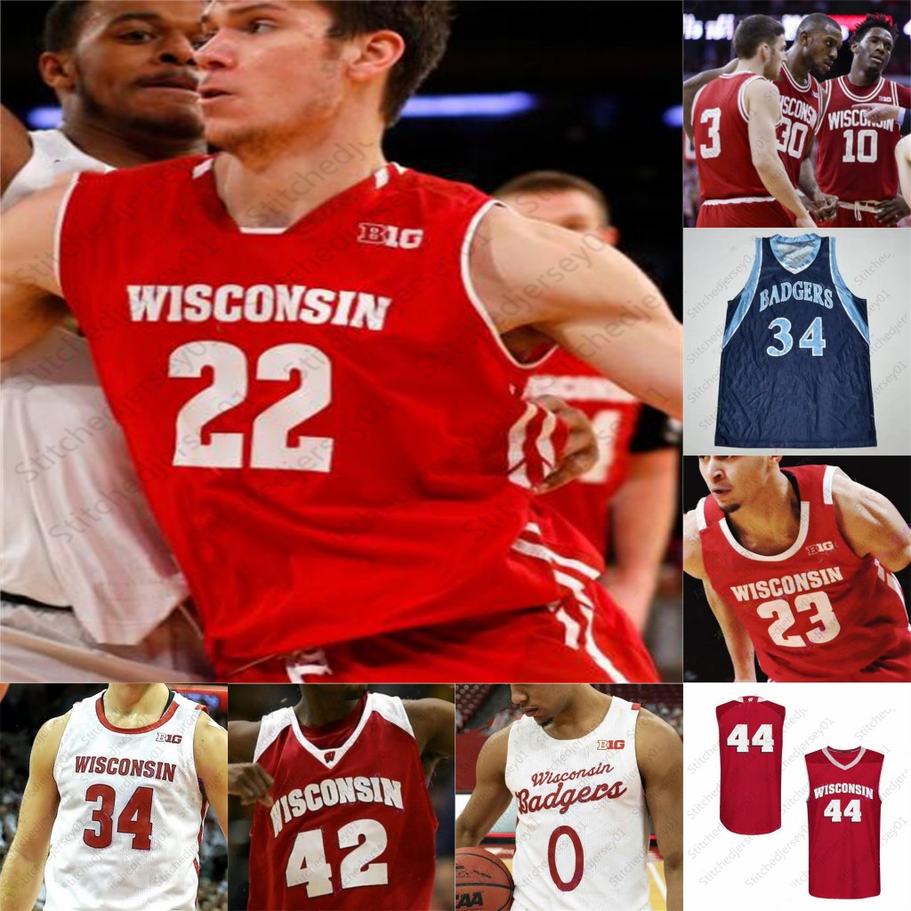 

Basketball Jersey Wisconsin Badgers Nate Reuvers College Joe Hedstrom Walt McGrory Brevin Pritzl Aleem Ford Steven Crowl Ben Carlson mens women youth kids, White