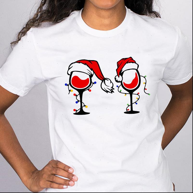 

Women T Shirts Lights Happy Time Merry Christmas Cartoon Fashion Graphic Holiday Tees Clothes Print Tops Lady Female Shirt, White