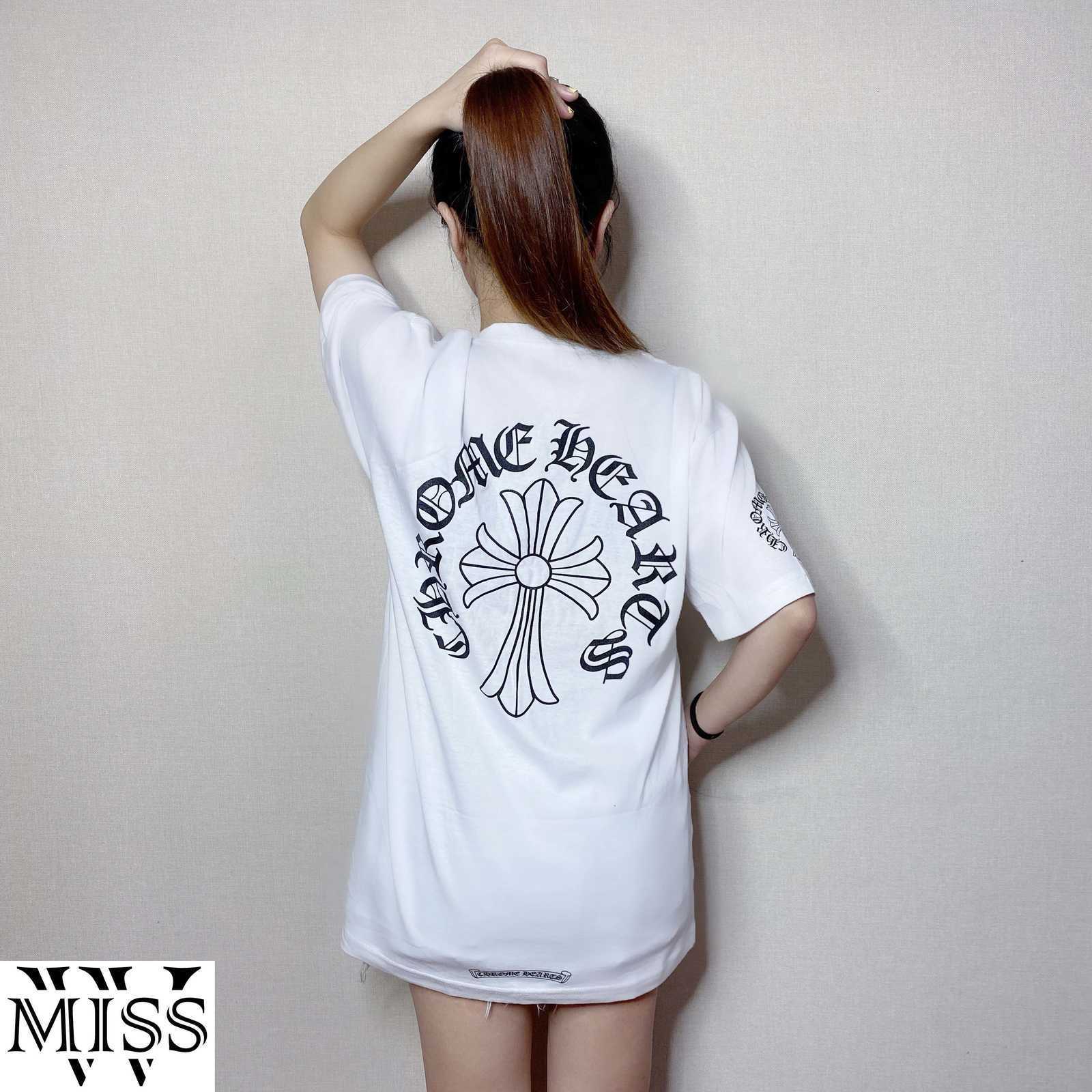 

T Shirt croxin short Chromehearts cross neckline letter sleeve t-shirt tee, White;black