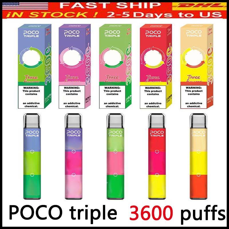 

POCO triple disposable Vapes Pen rechargeable Device kit 3 in 1 pods 5 colors 3600puffs for DDZE diposable