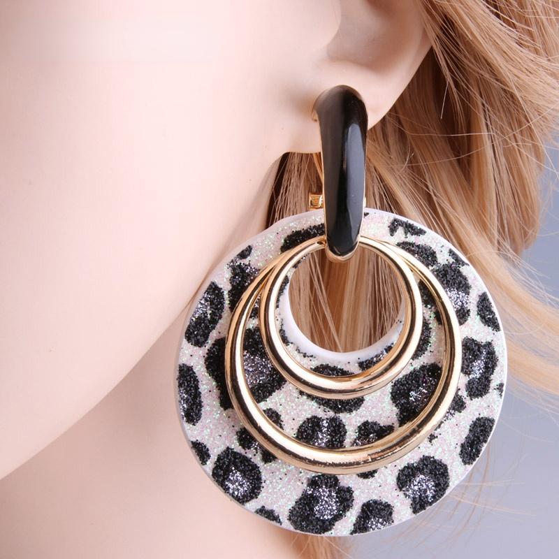 

Dangle & Chandelier Earrings For Woman Tiger Leather Drop Big Round Zinc Alloy Large Long Brinco Ear Accessories Oorbellen, Silver