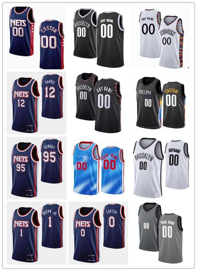 

75th Custom Men Women Youth BrooklynNets12 Joe Harris 95 DeAndre' Bembry 1 Bruce Brown 0 Jevon Carter Basketball Jerseys, Color