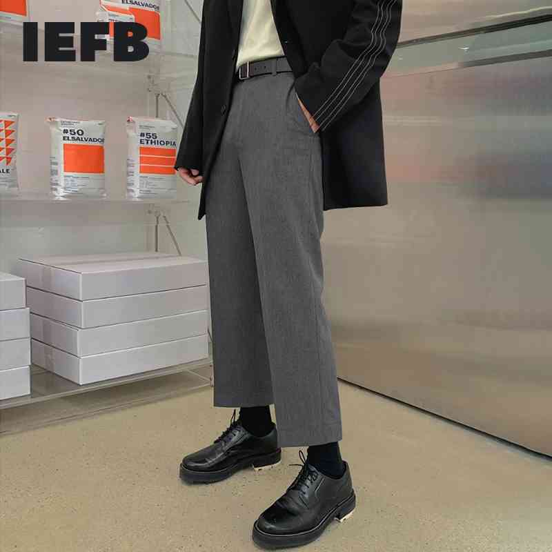 

IEFB Spring Grey Trousers Men's Korean Fashion Straight Loose Ankle-length Pants Casual Wide Leg Suit Pants Spring 9Y5924 210524, Khaki