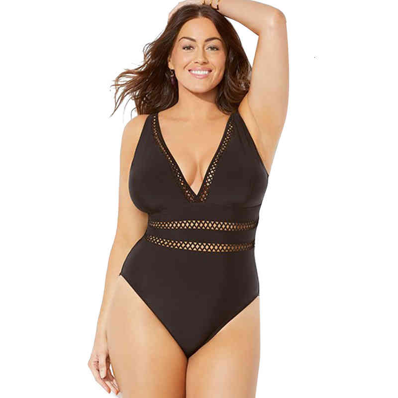 

Two 2022 New Piece Design Fashion Bikini Style Set V Neck Hollow Out Swimsuit Fat Women Plus Size Wrap Fitness Swimwear, Black