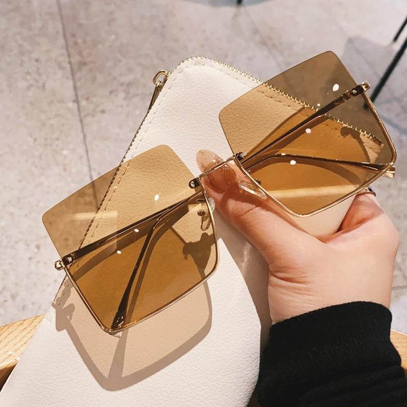 

Metal Trimmed Half Frame Square Big Sunglasses 2021 Sun Glasses Retro Women