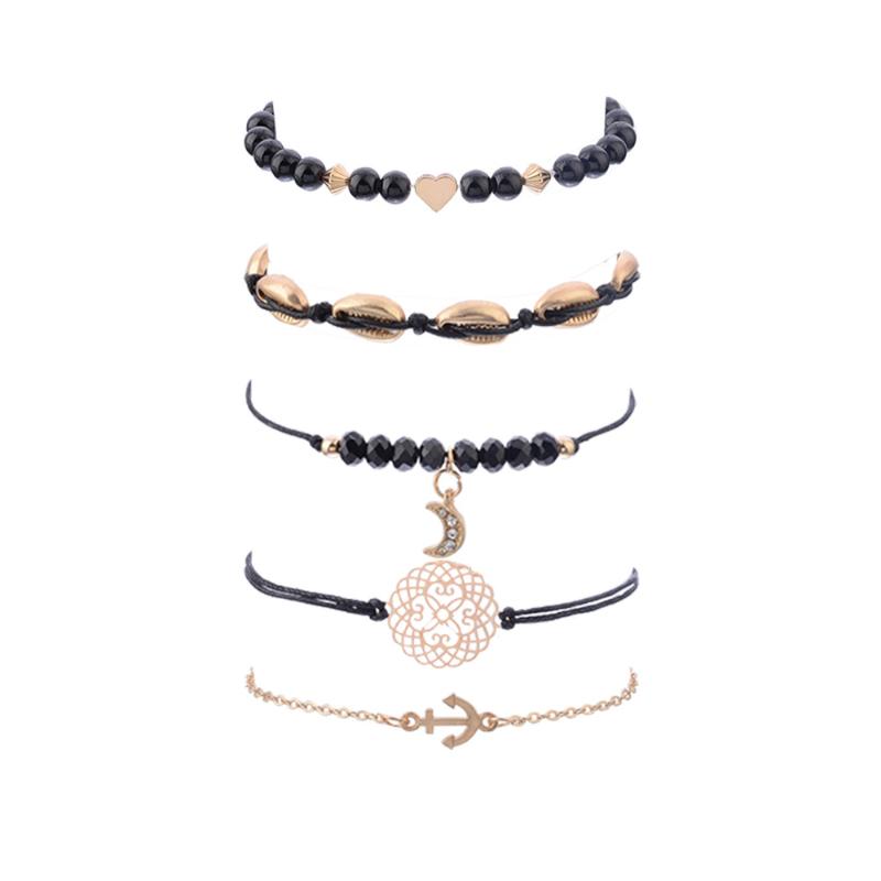 

Charm Bracelets Fashion Accessories Handmade Weave Black Rope Beaded Beads Shell Anchor Moon 5 Pieces Set For Women Jewelry Bangle