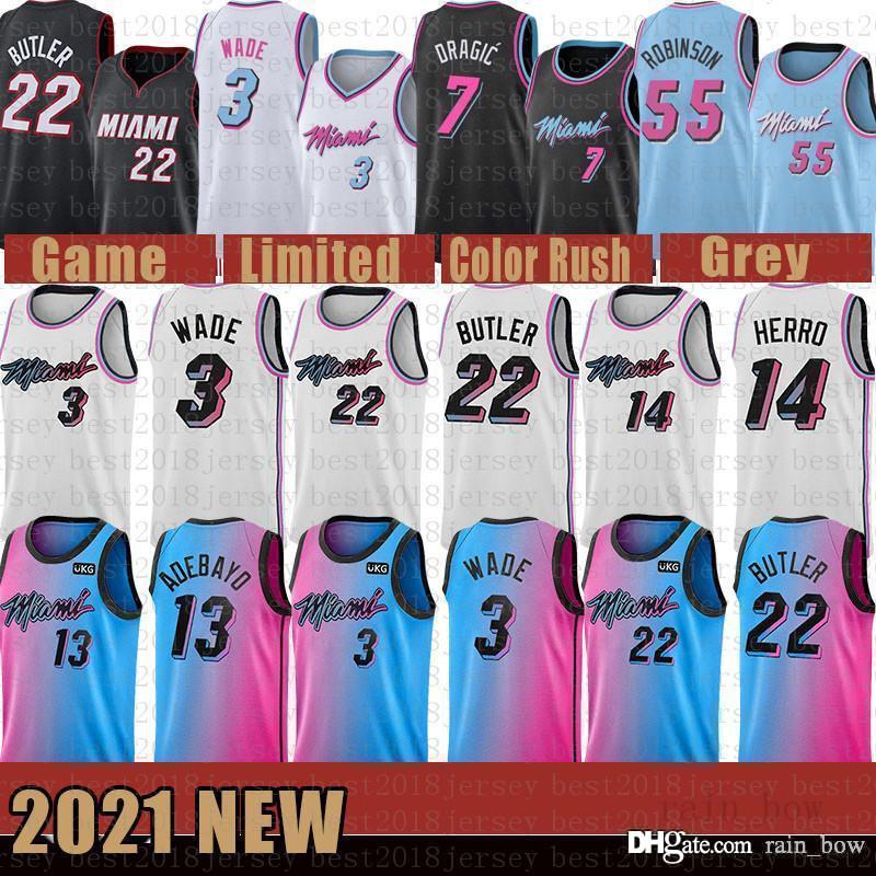 

2021 New Basketball Jersey Miami Heat Mens Dwayne Dwyane 3 Wade Jimmy 22 Butler Tyler 14 Herro Bam 13 Adebayo Ivory, Black;red