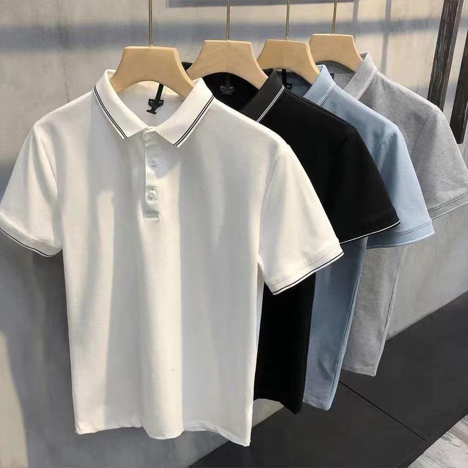 

bpp fashion trend shirt breathable men polos comfort youth contrast lapel short sleeve mens slim casual paul, White;black