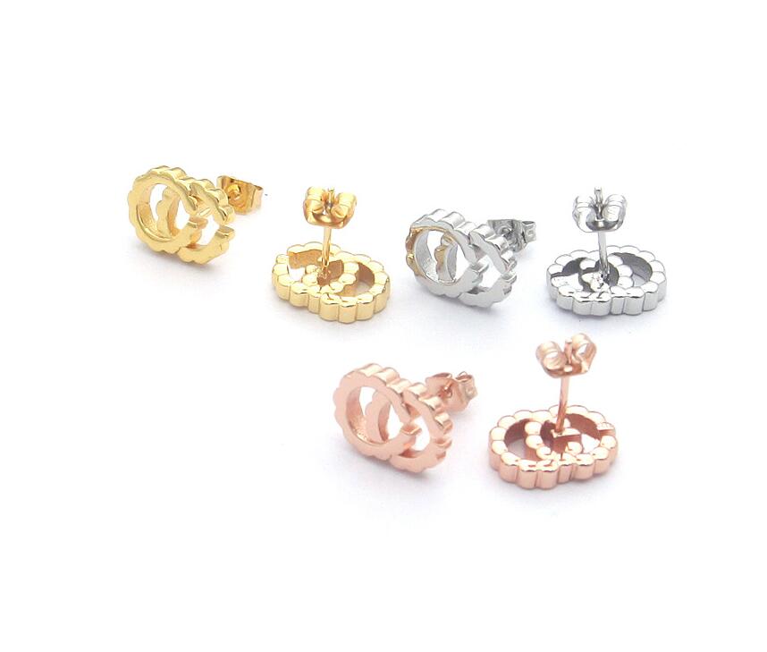 

Never fade Factory price Top quality simple large silver G Stud Earring Jewelry gold rose 3 colors earrings for Women men Wedding Gift