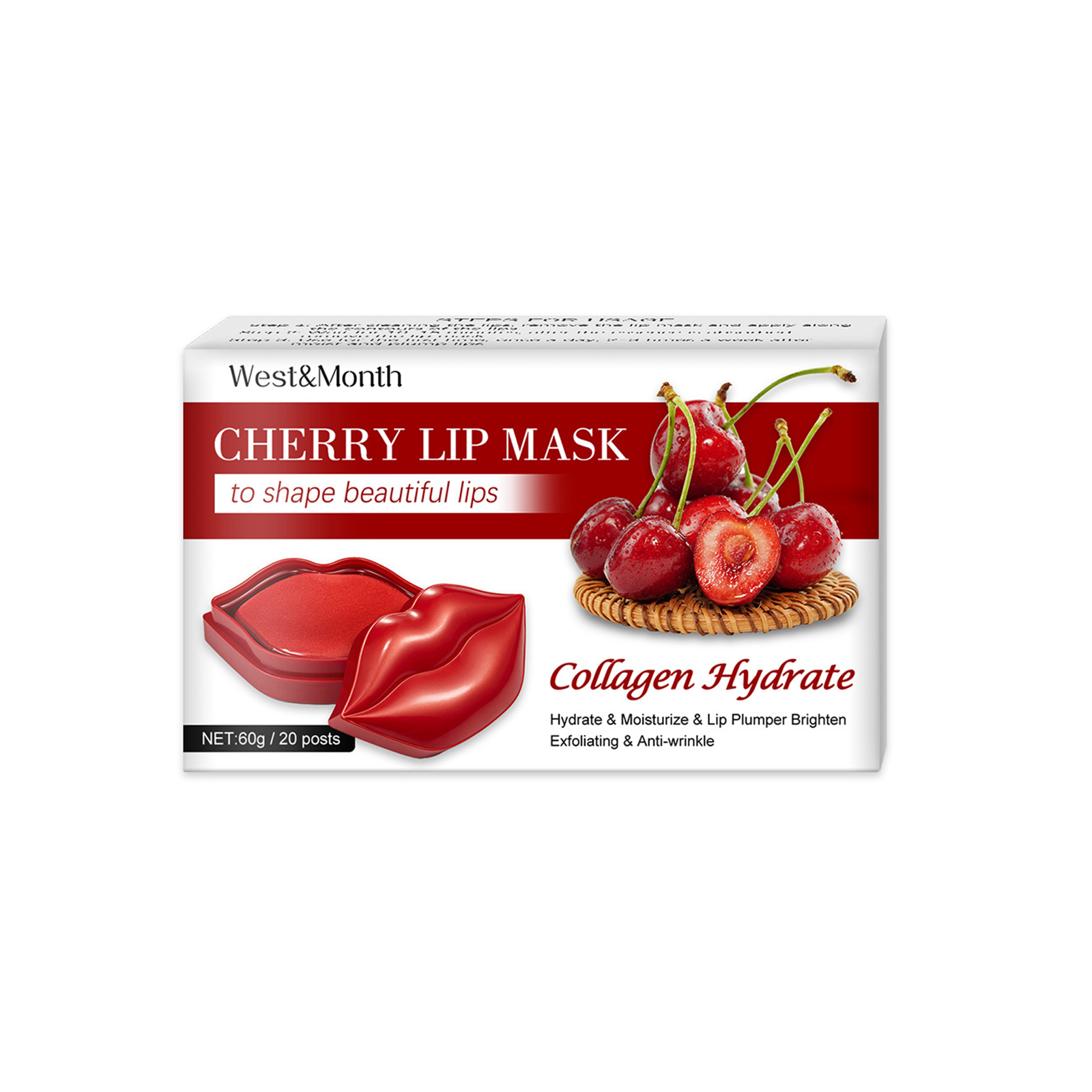 Free freight West&Month OEM 20pcs Sell Sheet Lipmask Patches Wrinkle Moisturizer Plumper Lips Care Gel Vegan Collagen Pink Crystal Lip Mask-image-751438632
