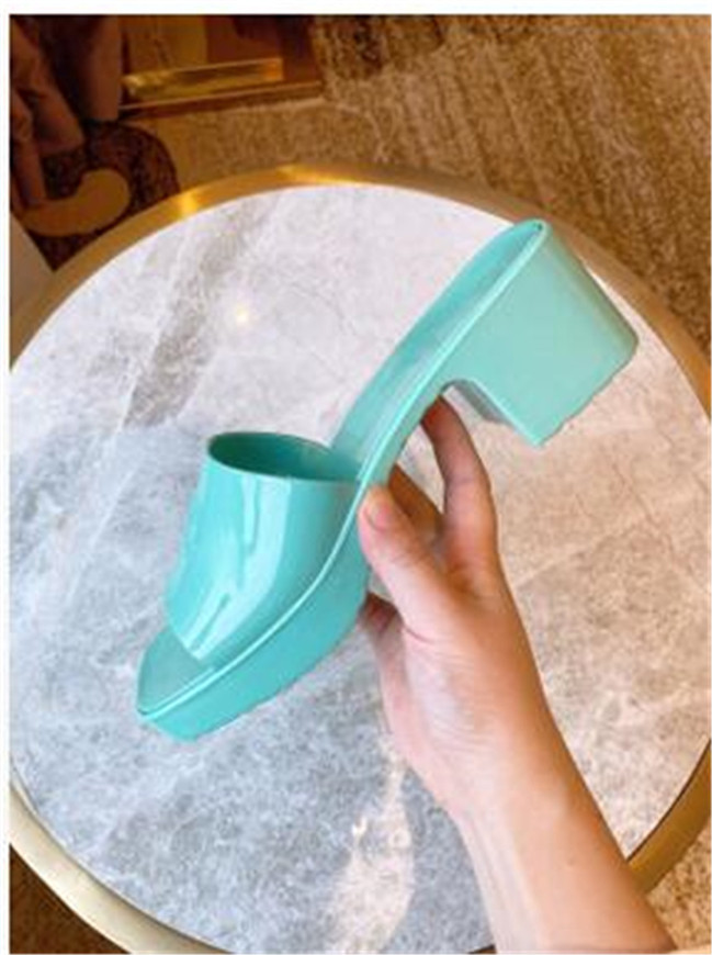 

cd Ladies Rubber Slippers 2021 new women Thick Heel Square Toe Slippers High heeled Women Heel Height 5.5cm Front heel Height 2.5cm, Black