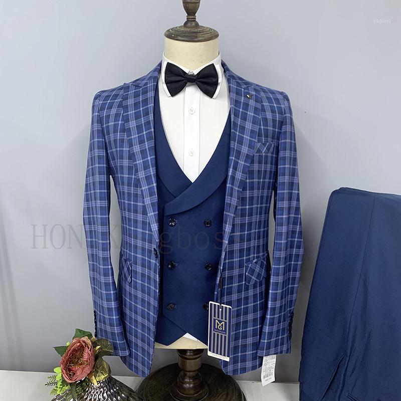 

Men's Suits & Blazers 3 Pcs Suit Set Coat Vest Pants / Fashion Men Casual Business Plaid Big Lapel Groom Wedding Formal Dress Jacket Trouser, Green