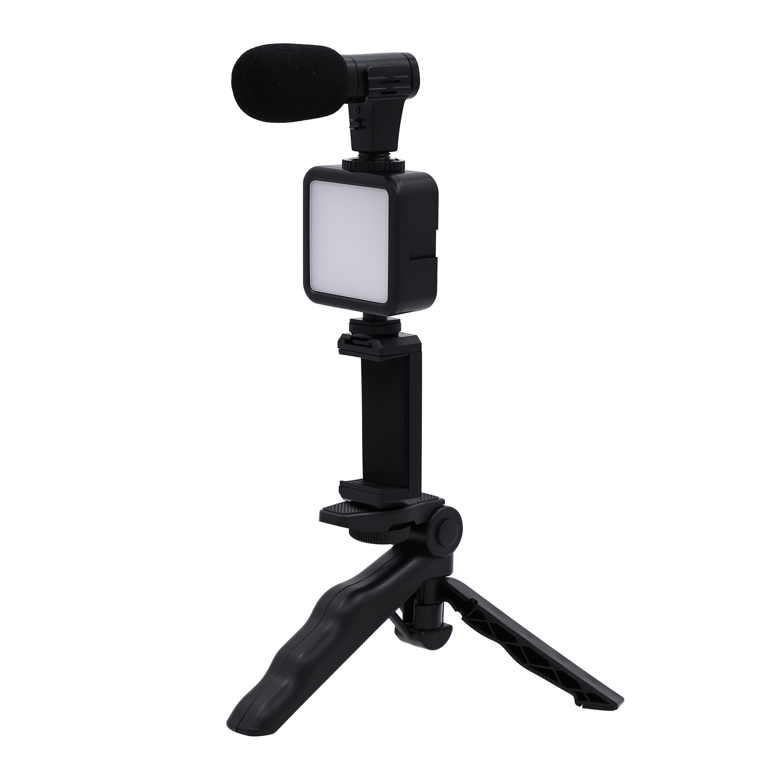 

Smartphone Vlog LED Video Light Kit With Tripod Stand Microphone Cold Shoe Phone Clamp Phone Holder Remote for Shooting