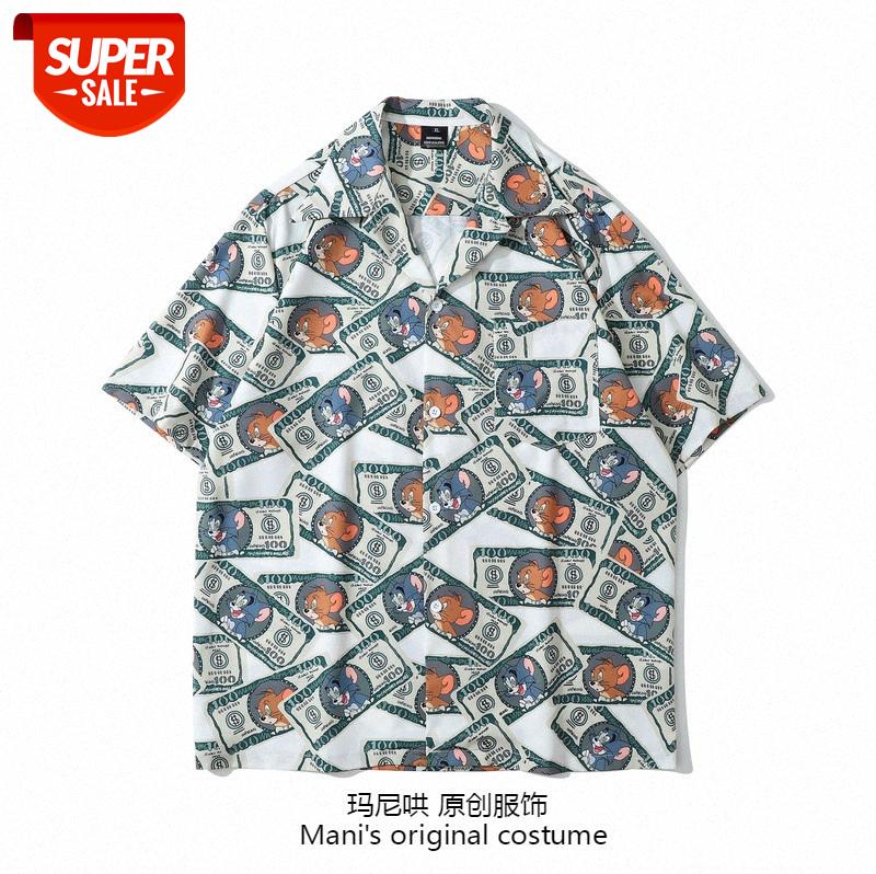 

Tom cat full print shirt boys and girls anime loose couple hip hop all-match #q955, White;black