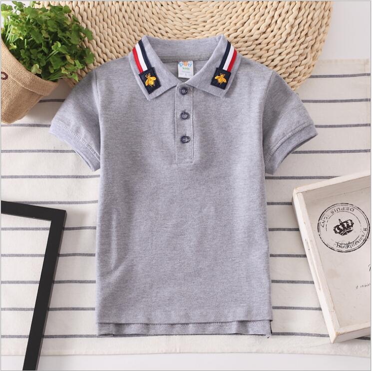 

Lovely Baby Boys Girls Cotton T-shirts Summer Kids Short Sleeve T-shirt Children Casual Turn-Down Collar Shirts Child Tops Tees Childrens Clothing 2-13 Years, Gray