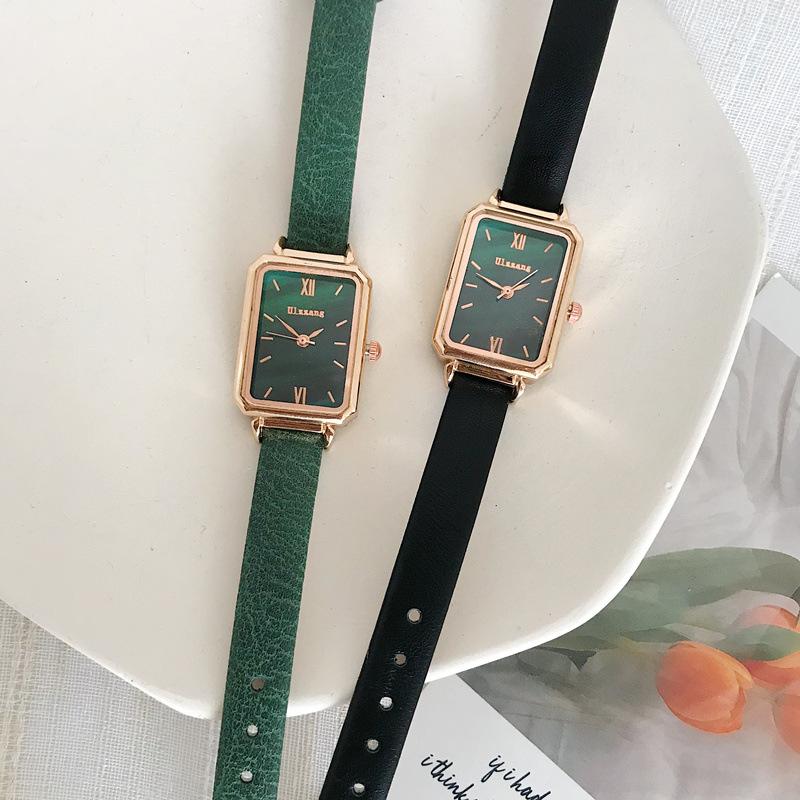 

Wristwatches Rectangle Women Fashion Watches Elegant Ladeis Quartz Ulzzang Black Green Female Watch Leather Clock