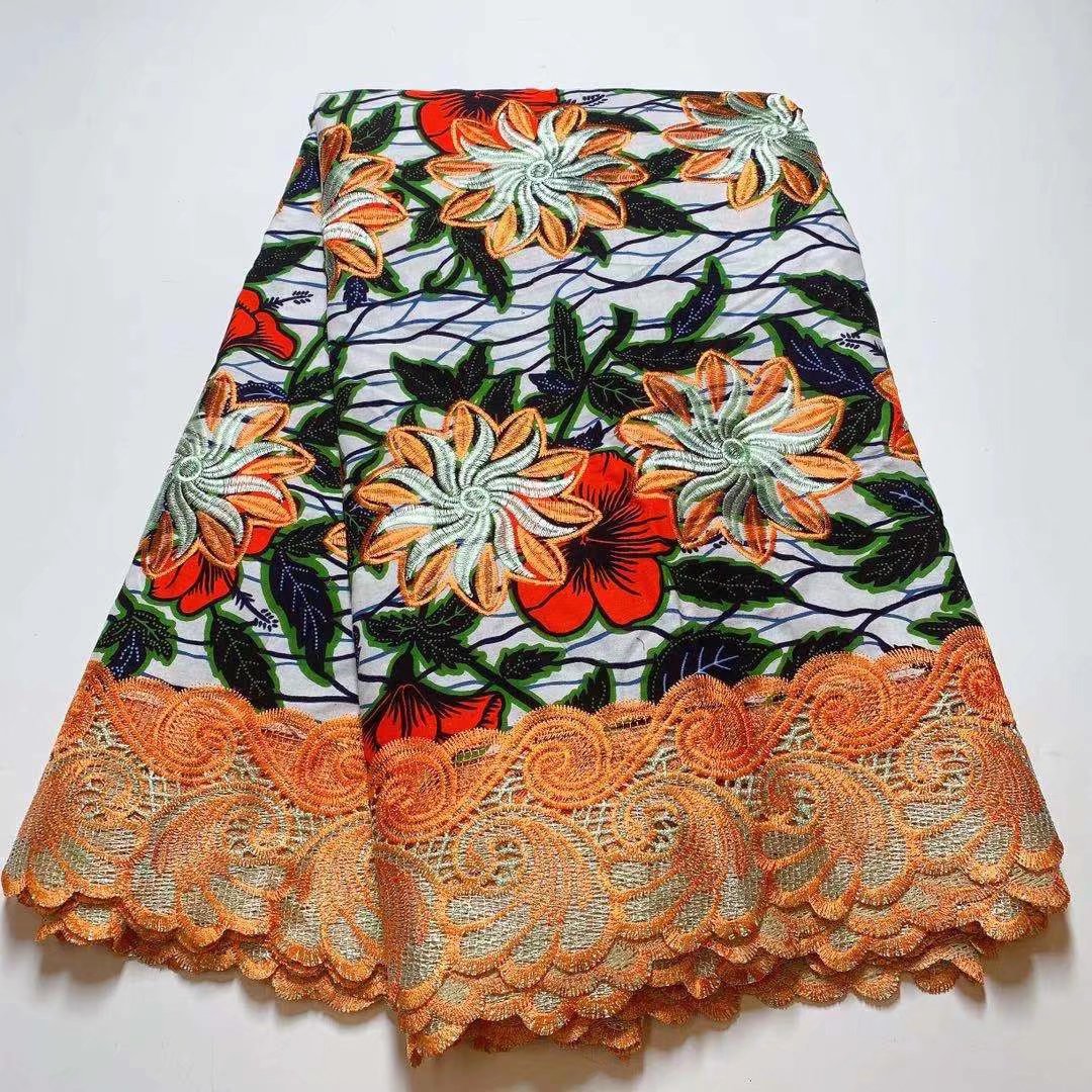 

Nigerian Ankara Fabrics With Embroidered Lace Fabric African Wax Cotton