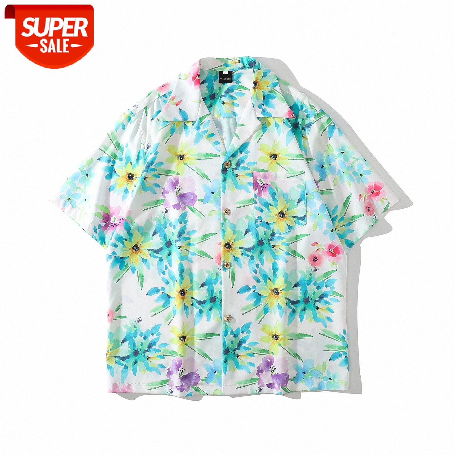 

Short-sleeved floral shirt male casual loose Japanese retro Weiyi beach couple #Yd6i, White;black