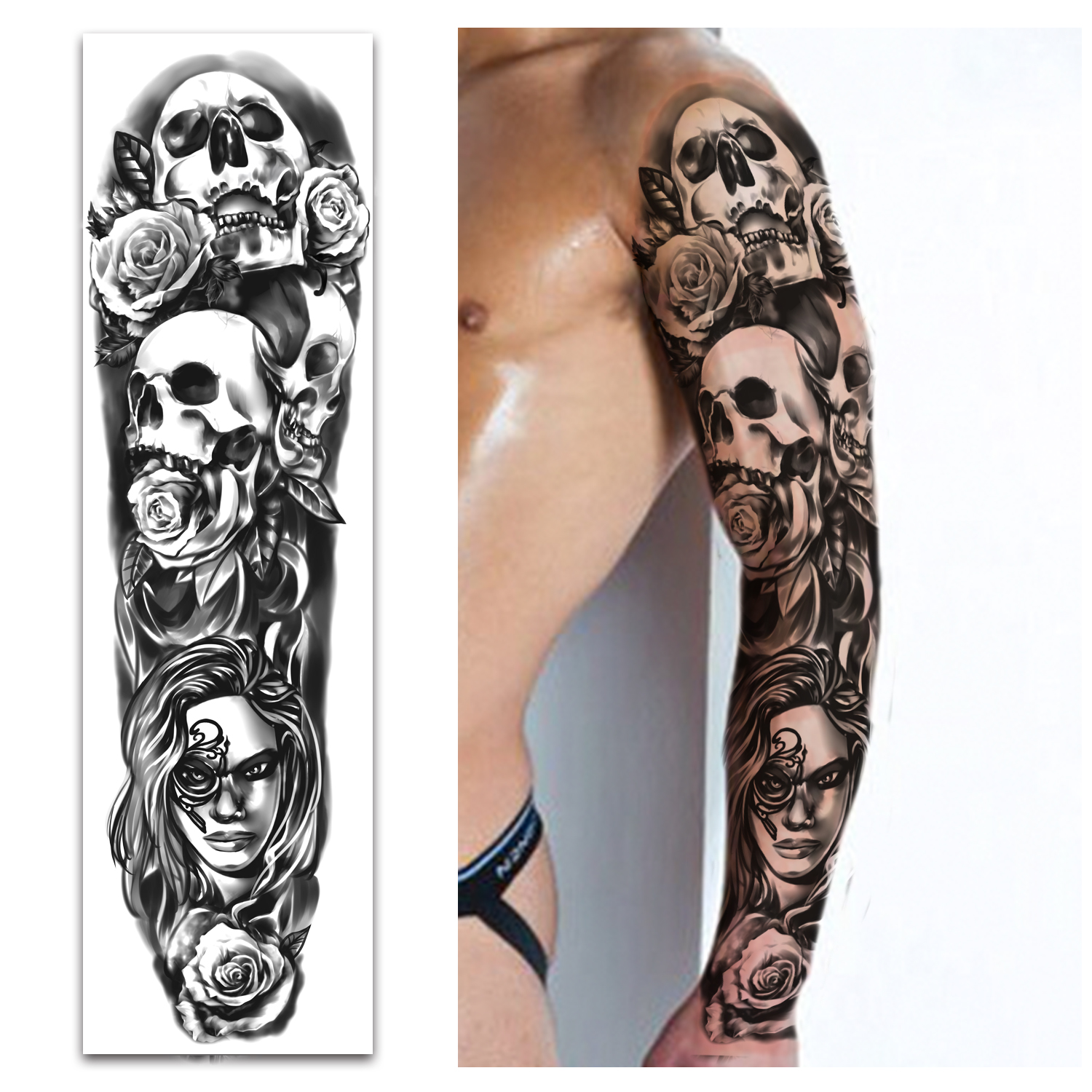 

Metershine 58x18cm Large Tattoo Sticker Skull Flower Woman Man Waterpfoof Temporary Full Arm Leg Sleeve Body Art Tatoos Designs