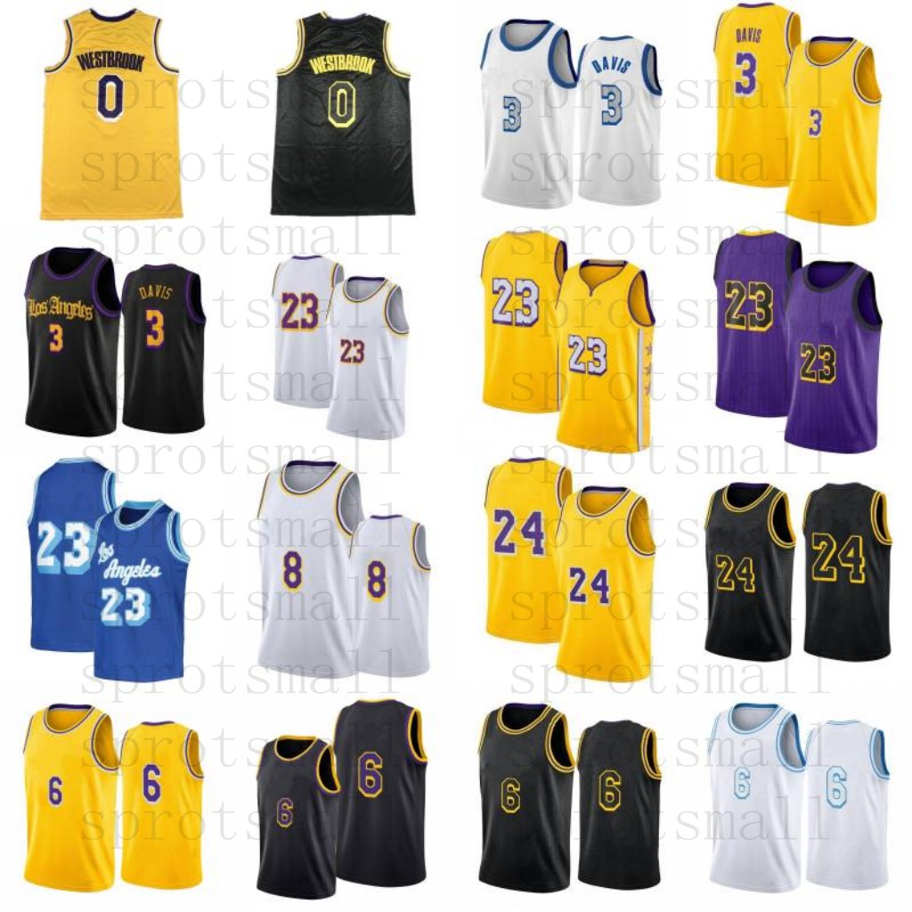 

0 Russell Westbrook Jersey Mens 6 23 Anthony 3 Davis Yellow Purple White City Basketball Shirt S-XXL