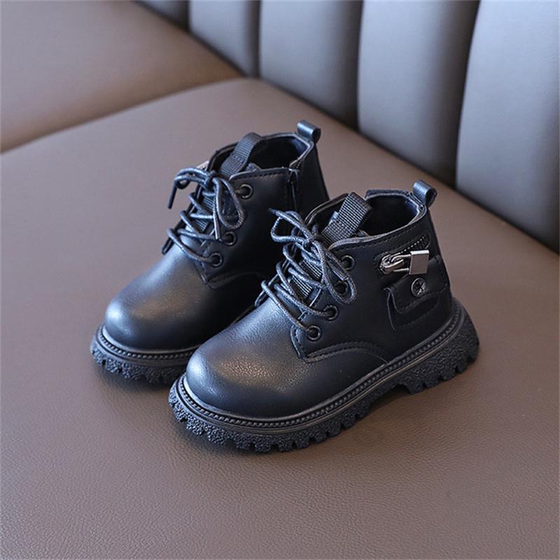

Boots 2021 Autumn Children Leather Packet Design Kids Soft Sole Fashion Toddler Girls Boys 21-30, Black;grey