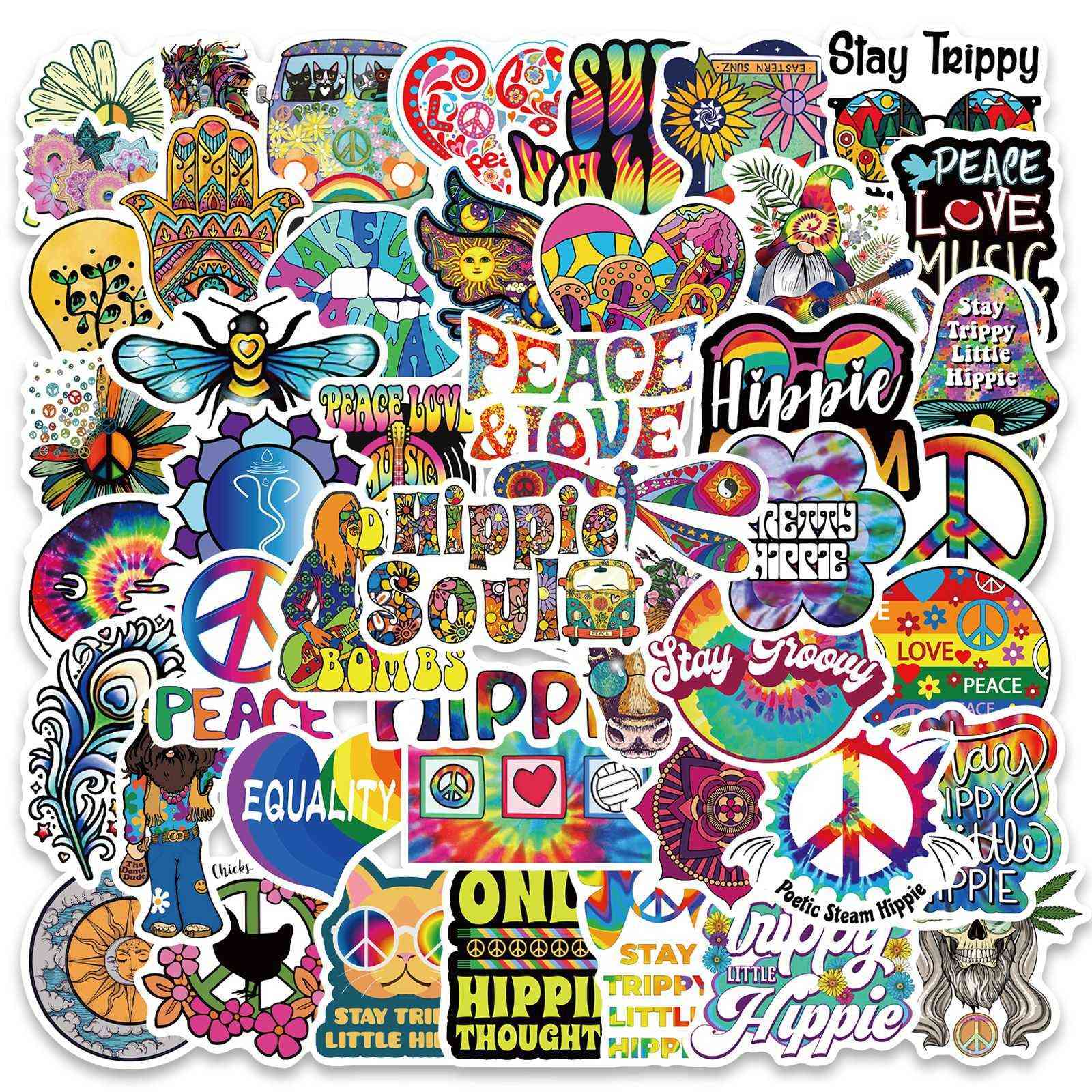 

10/50PCS Funny Hippie Style Stickers Graffiti Cartoon Decals DIY Skateboard Guitar Laptop Motorcycle Kid Sticker Toy Gift Car, 10pcs sticker