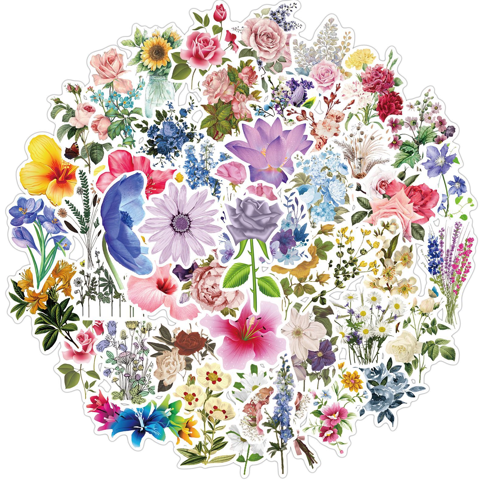 

50Pcs Ins Style Beautiful Flowers Stickers Pack Non-random Car Bike Luggage Sticker Laptop Skateboard Motor Water Bottle Snowboard wall Decal, Multi-color