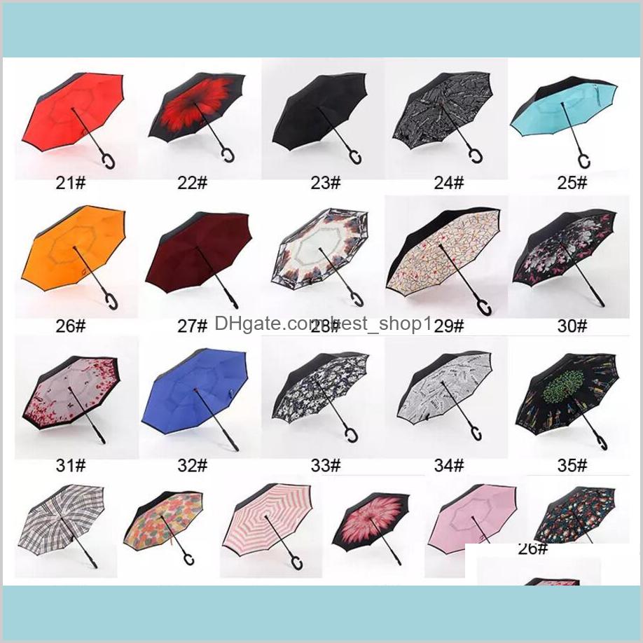 

High Quality Windproof Reverse Folding Double Layer Inverted Umbrella Self Stand Inside Out Rain Protection C Hook Hands For Car Home Yhxac