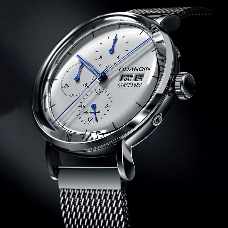 

Wristwatches GUANQIN Luxury Sports Men's Watch Mechanical Automatic Winding Stainless Steel Case Tourbillon Hollow Design Waterproof, White