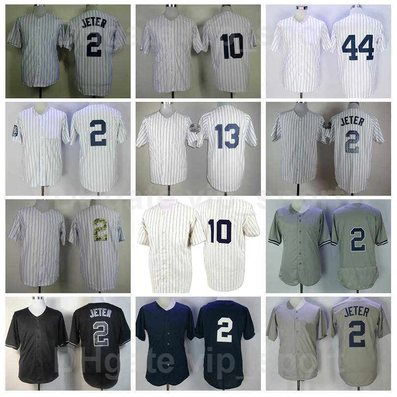 

1951 1977 Retro Baseball Vintage 10 Phil Rizzuto Jersey 13 Alex Rodriguez 44 Reggie Jackson 2 Derek Jeter Retire White Grey Black Beige, 2 white