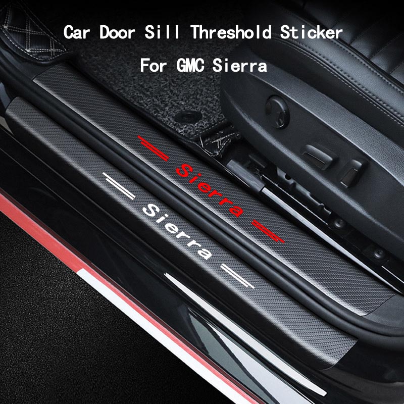 

For GMC Sierra Car Door Sill Threshold Guard Sticker Carbon Fiber Pattern Emblem Decal, Customize