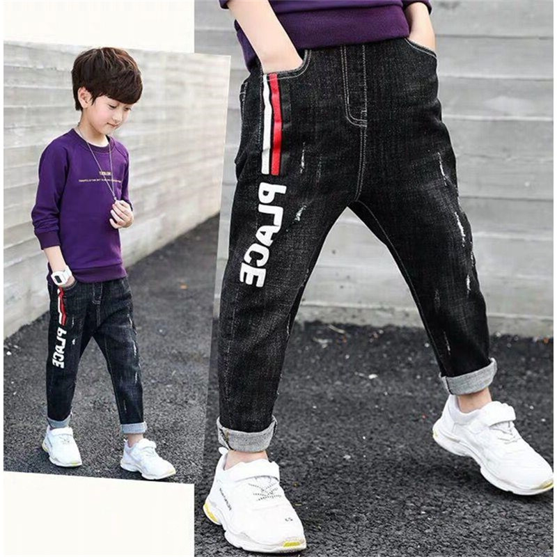 

Brand Pants Boys Jeans 2021 Autumn Kids Clothes Fashion Side Letter Printing Jeans For Baby Boys Toddler Kids Loose Slacks Pants, 01