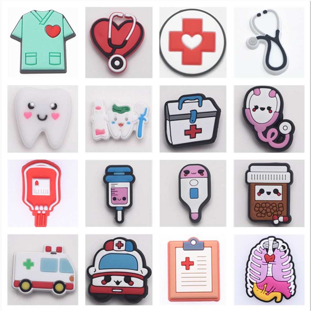 

Factory wholesale Rubber shoes charms soft PVC hospital theme shoes accessories