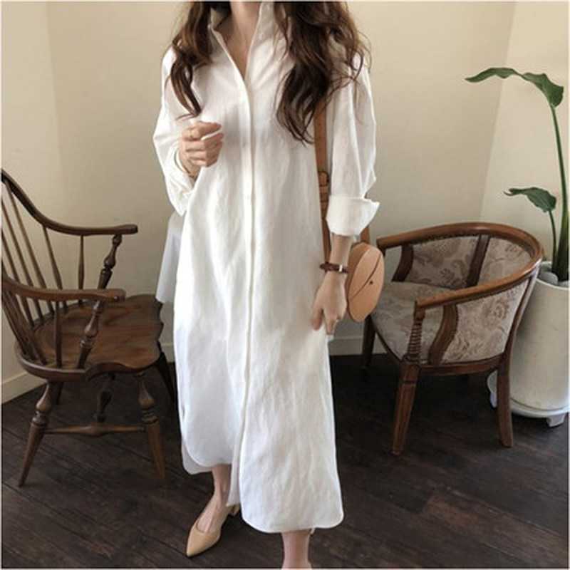 

White Shirt Dress Women's Korean Spring and Autumn Long Sleeve Loose 210615