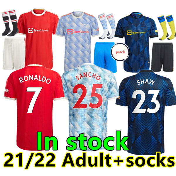

RONALDO Manchester soccer jersey 21 22 UNITED SANCHO POGBA CAVANI MARTIAL UTD VAN DE BEEK B. FERNANDES RASHFORD LINGARD GREENWOOD football shirt adult+socks In stock, 21/22 away