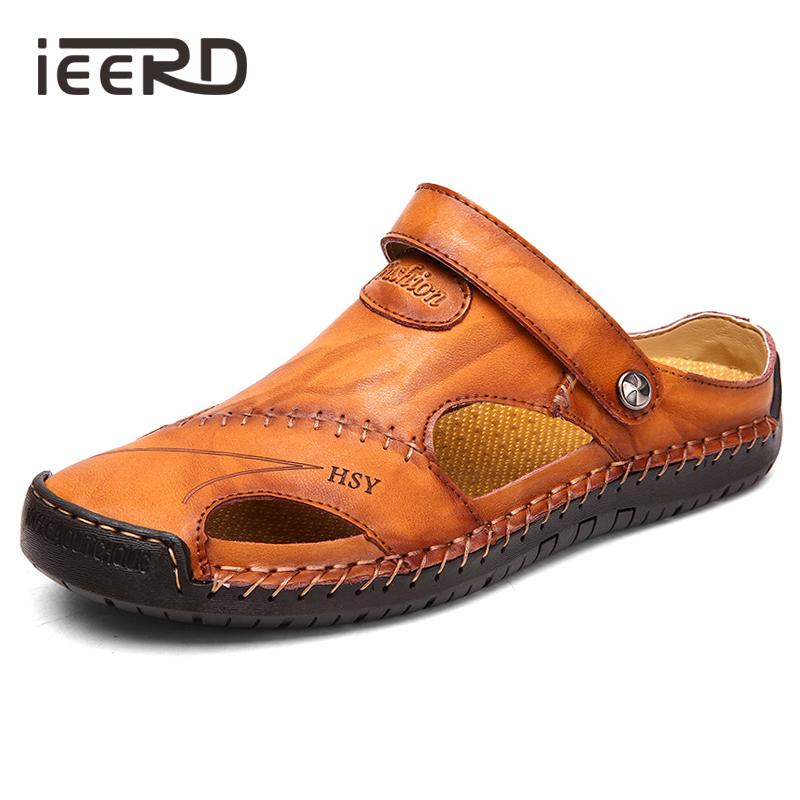 

Sandals Classic Quality Men Leather Comfortable Slipper Summer Shoes Comfort Beach Outdoor Sneaker Flip Flops, Black