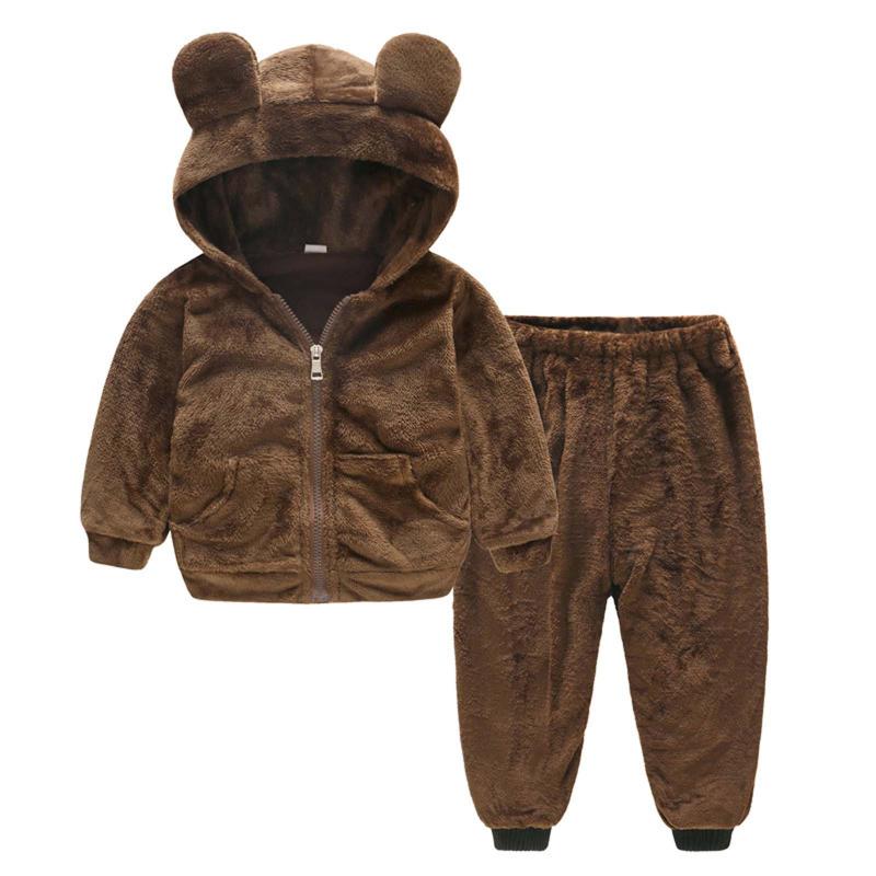 

Clothing Sets Autumn And Winter Clothes Baby Boys Girls Casual Furry Pullover Hooded Coat Pants Suit 2PCS Outfits Set Infant, White