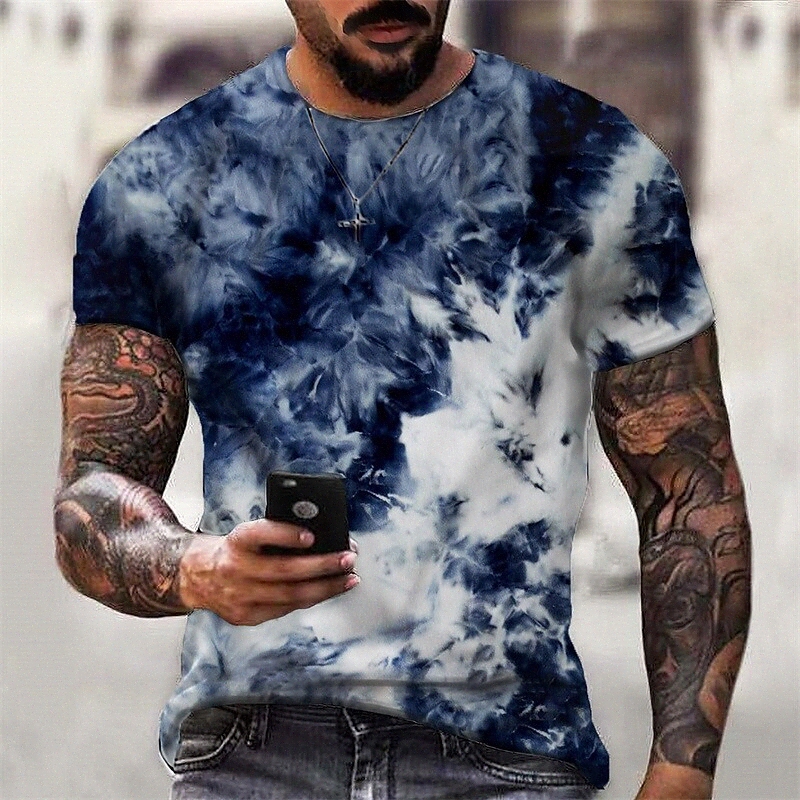 Men's T shirt 3D Print Graphic Tie Dye Crew Neck Daily Sports Print Short Sleeve Tops Casual Classic Designer Big and Tall Blue 56Tm#