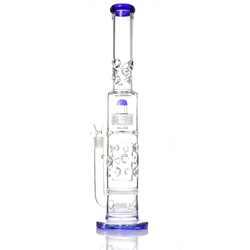 

Wholesell Hookahs 7mm dark GREEN Dumbbell water bong with 75mm honeycomb perforate and birdcage perc glass waterpipe tall 20inches 12 ice ca