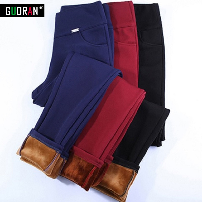 

Winter warm thicken women pants high elastic wasit stretch fleece causal trousers female elegant office pantalones mujer 210519, Black for spring
