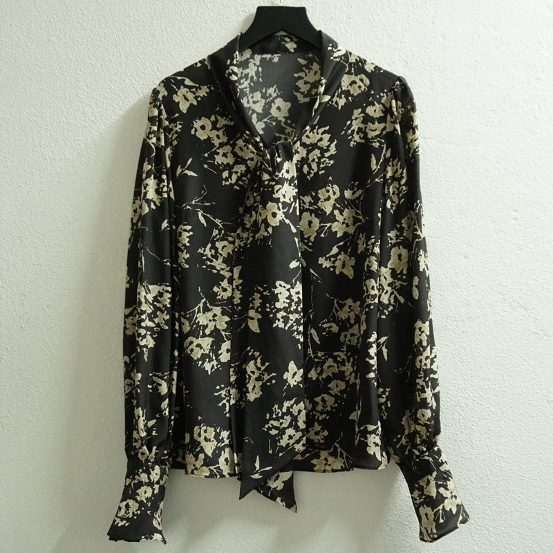 

Women' Blouses & Shirts Spring ol elegant tops of high quality 100% floral silk printing long sleeves top c771, The pictures