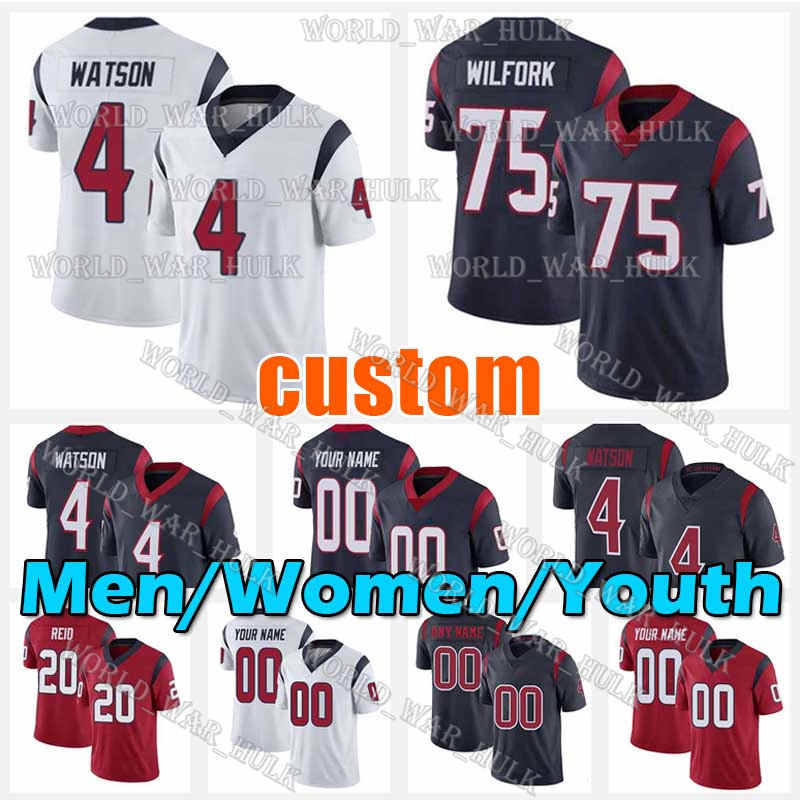 

Custom Houston Texans 4 Deshaun Watson 2 Mark Ingram II 75 Vince Wilfork Davis Mills Nico Collins 90 Ross Blacklock 11 Jaelen Strong 71 Tytus Howard Football, Custom women (de zhou ren)